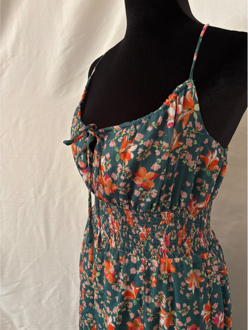 Floral Smocked Waist Maxi Dress - Teal Floral - Picture 2 of 4